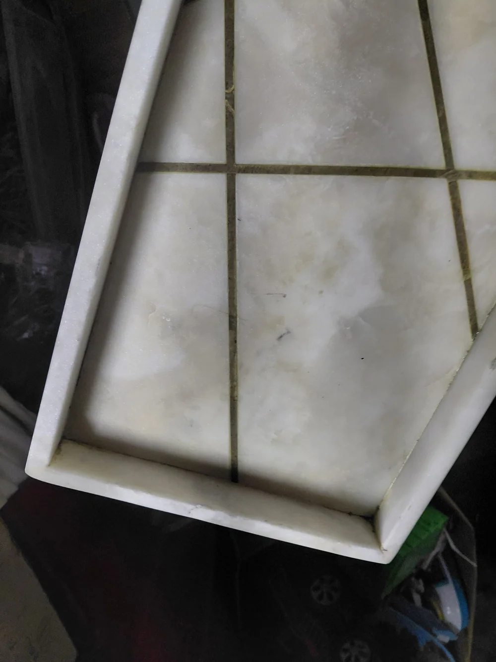 white marble tray  minimalist brass geometric inlays, 24